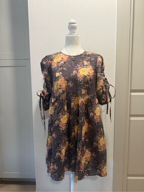 Floral Puff Sleeve Babydoll Mini Dress US 6